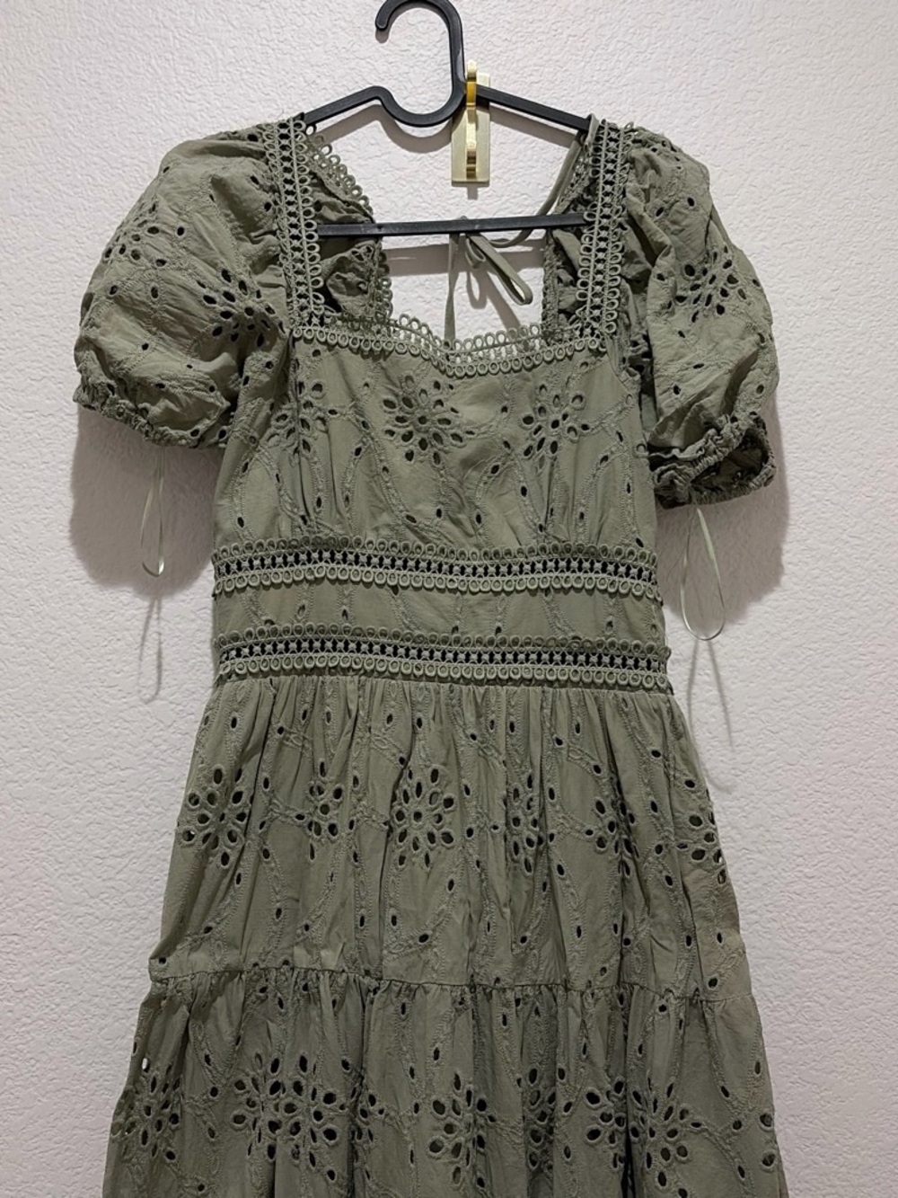 Women’s Olive Eyelet Maxi Dress - Picture 2 of 6